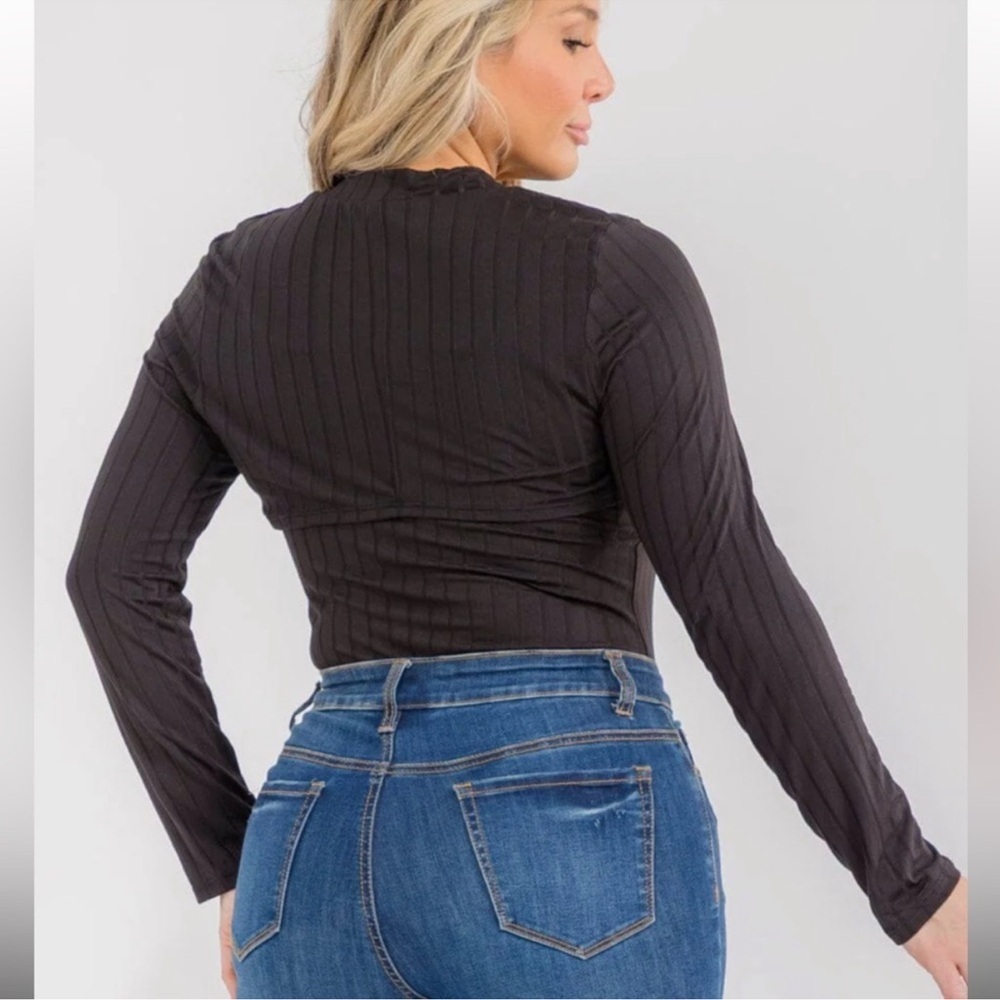 Black PLUS SIZE LONG SLEEVE BOLERO & SLEEVELESS RIBBED BODYSUIT - Picture 4 of 4